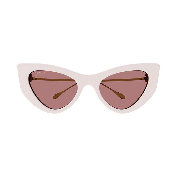 Gucci Sunglasses Cat Eye Full Rim, Shiny Ivory/Gold Frame and Solid Red Lens GG1565S003