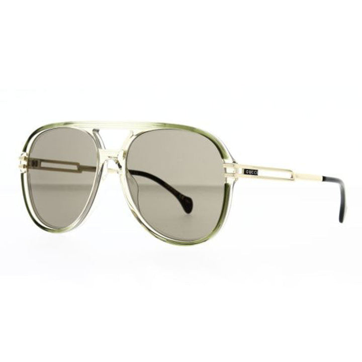 Gucci Sunglasses Aviator Full Rim, Transparent Green Frame and Brown Lens GG1104S003