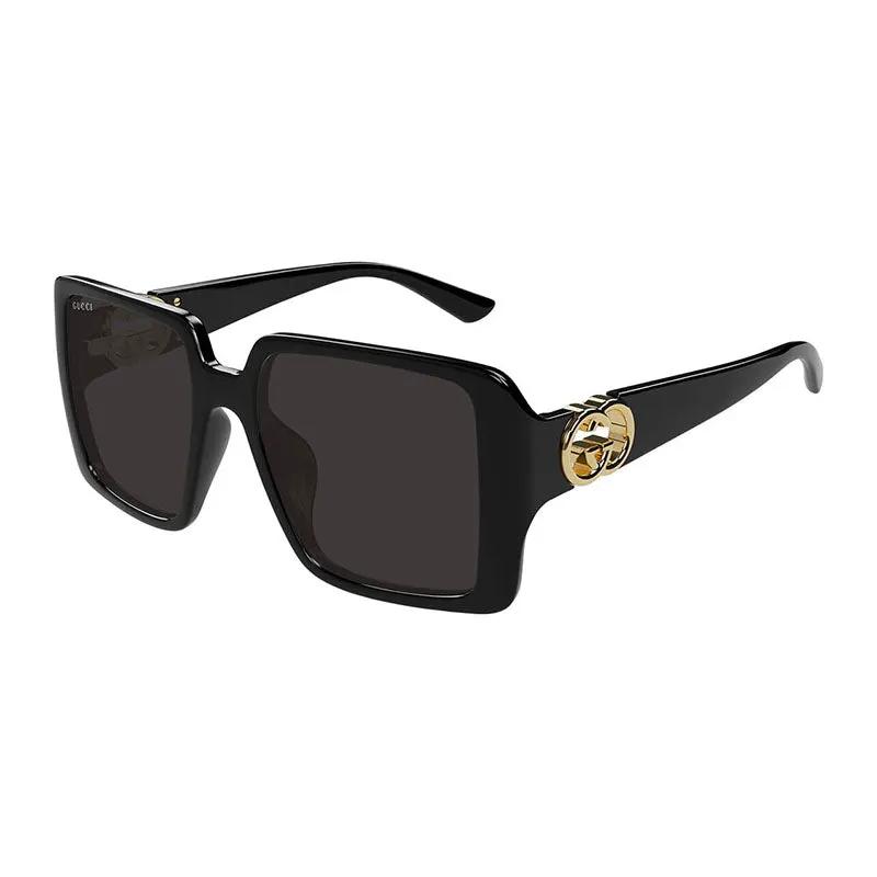 Gucci Sunglasses Square Full Rim, Shiny Black Frame And Grey Lens