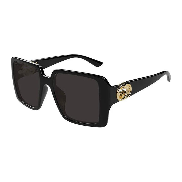Gucci Sunglasses Square Full Rim, Shiny Black Frame And Grey Lens