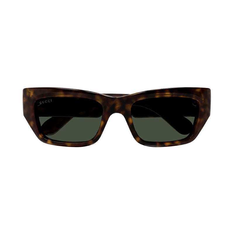 Gucci Sunglasses Rectangle Full Rim, Dark Havana Frame and Bottle Green Lens GG1296S004