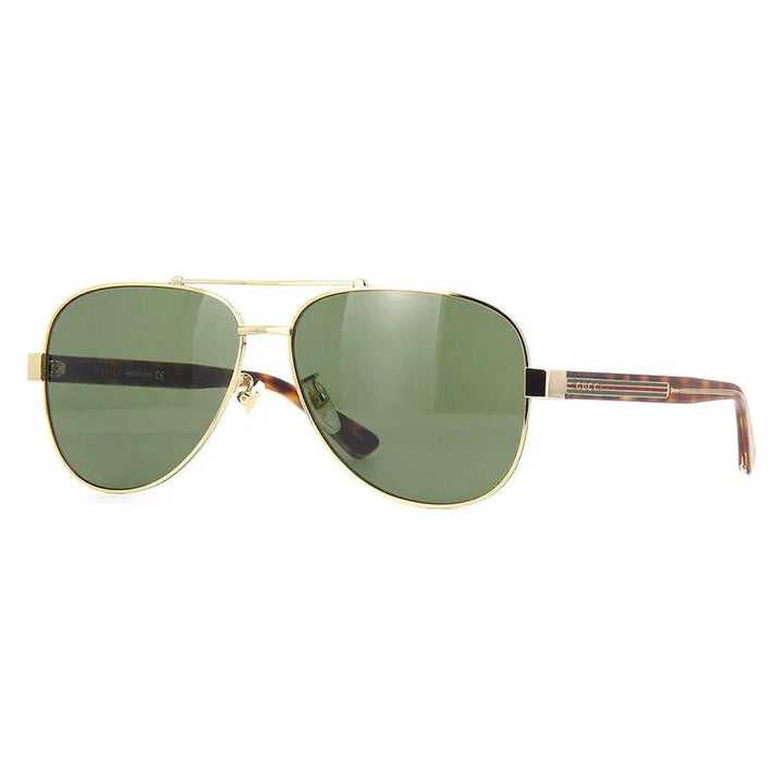 Gucci Sunglasses Aviator Full Rim, Gold Havana Frame And Green Lens Gg0528S009