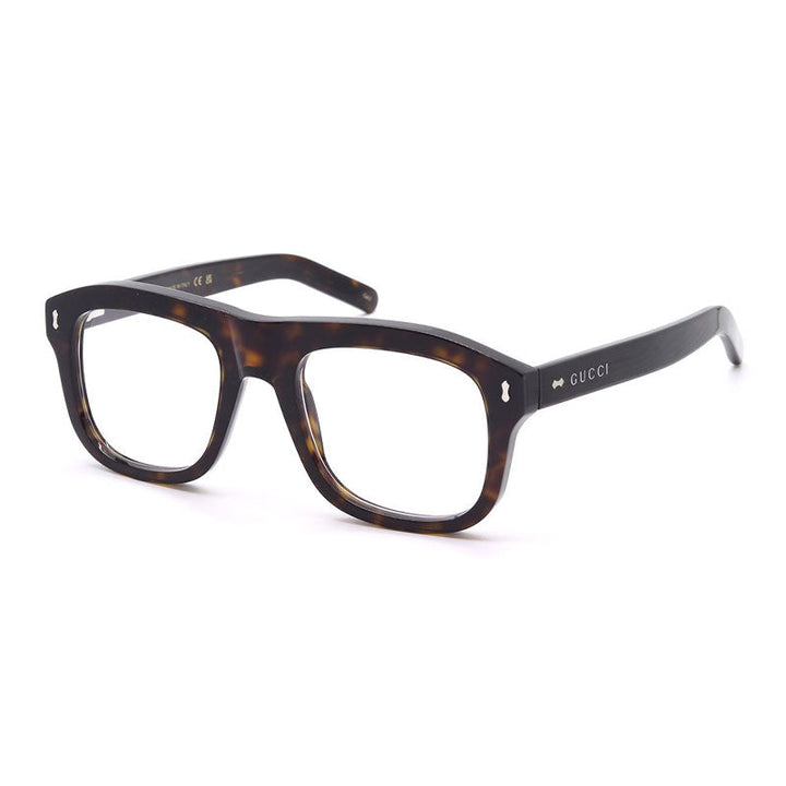 Gucci Square Full Rim, with a Dark Havana frame and Dark Green Clip-On lens.