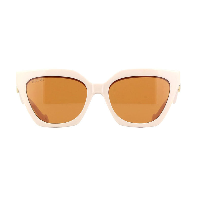 Gucci Sunglasses Cat Eye Full Rim, Ivory Frame and Clear with Magnetic Clip-On Brown Lens GG1542S003
