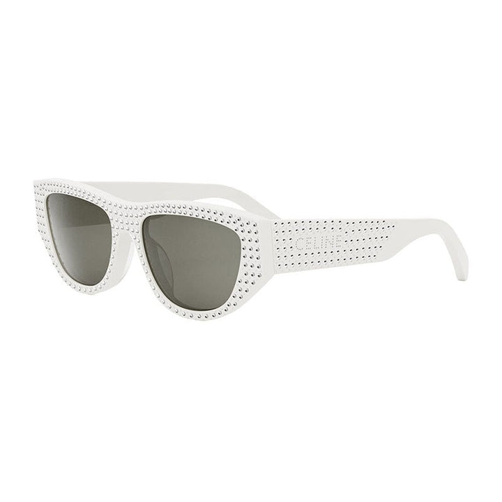 Celine Sunglasses Cat Eye Full Rim, Ivory with Crystal Stud Detail Frame and Grey Lens CL4278US25A