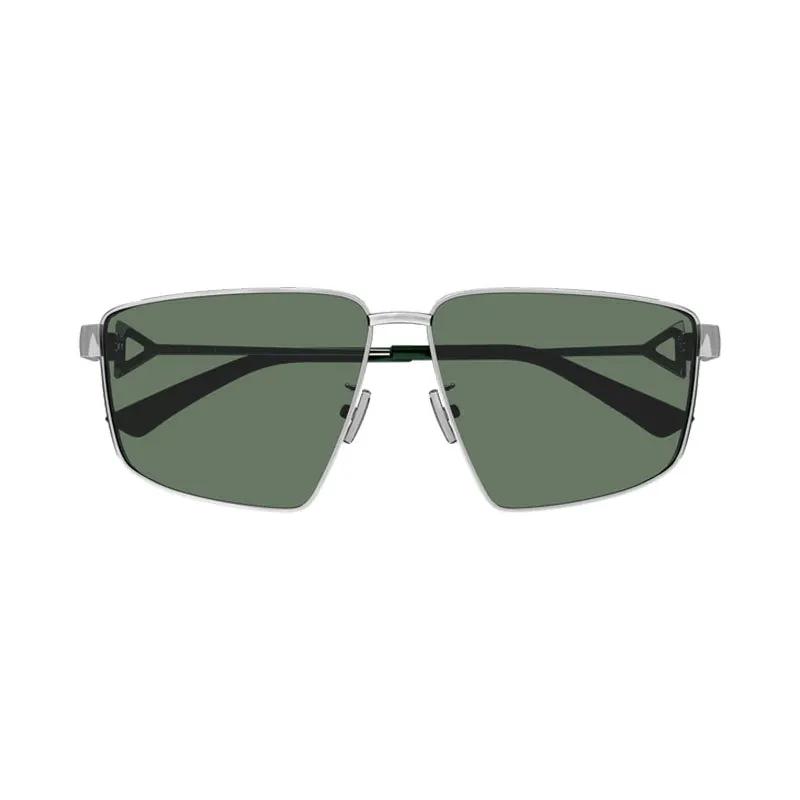 Bottega Veneta Sunglasses Square Full Rim, Silver Frame And Green Lens