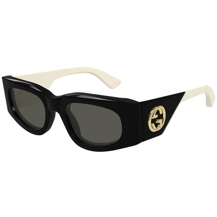 Gucci Square Full Rim, with a Black/Ivory frame and Grey lens.