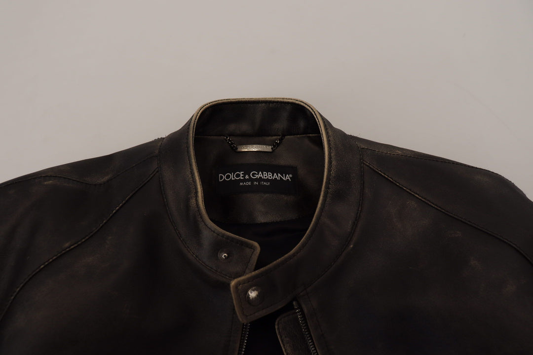 Dolce & Gabbana - Dolce & Gabbana Elegant Black Leather Jacket with Silver Details - JKT3331 - 54 - Ask Me Wear