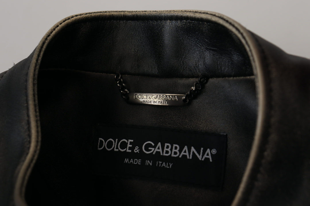 Dolce & Gabbana - Dolce & Gabbana Elegant Black Leather Jacket with Silver Details - JKT3331 - 54 - Ask Me Wear