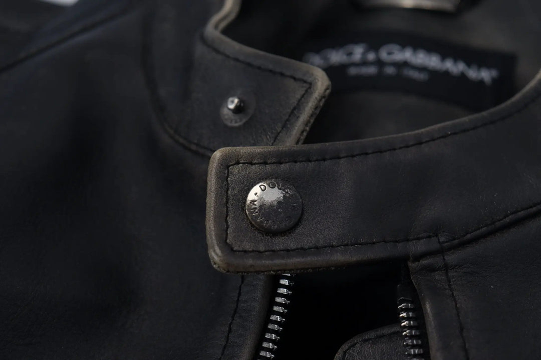 Dolce &amp; Gabbana Sample Sale | Dolce &amp; Gabbana Black Leather Zipper Biker Coat Jacket - | Designer outlet