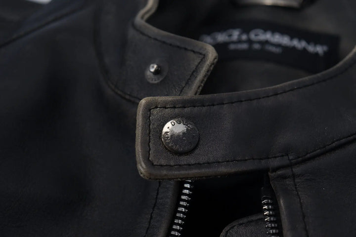 Dolce &amp; Gabbana Sample Sale | Dolce &amp; Gabbana Black Leather Zipper Biker Coat Jacket - | Designer outlet