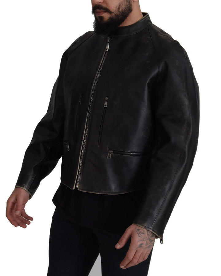 Dolce & Gabbana - Dolce & Gabbana Elegant Black Leather Jacket with Silver Details - JKT3331 - 54 - Ask Me Wear