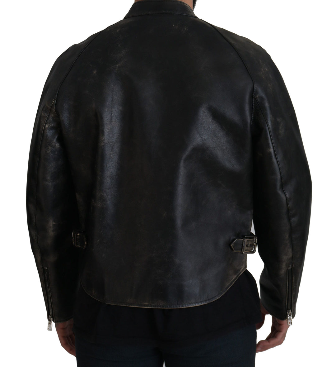 Dolce & Gabbana - Dolce & Gabbana Elegant Black Leather Jacket with Silver Details - JKT3331 - 54 - Ask Me Wear