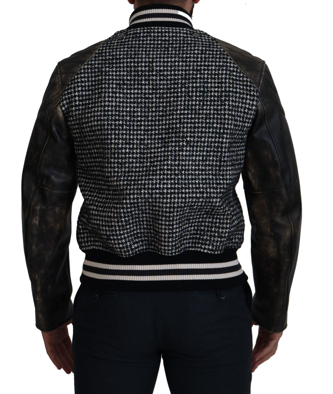 Dolce & Gabbana - Dolce & Gabbana Multicolor Houndstooth Leather Bomber Jacket - JKT3333 - 52 - Ask Me Wear