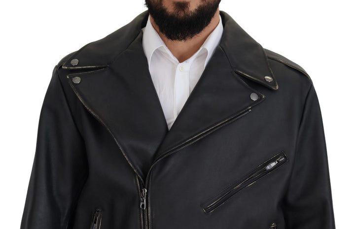 Dolce & Gabbana - Dolce & Gabbana Elegant Black Leather Biker Jacket - JKT3334 - 46 - Ask Me Wear