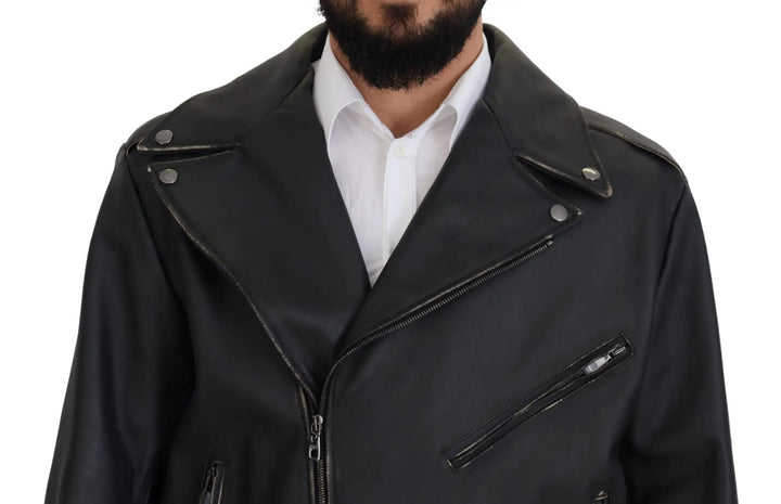 Dolce &amp; Gabbana Sample Sale | Dolce &amp; Gabbana Black Leather Biker Coat Zipper Jacket - | Designer outlet