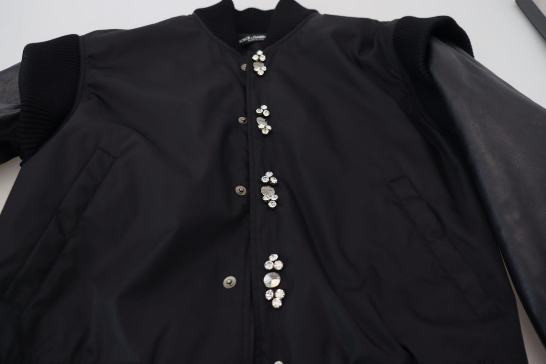 Dolce & Gabbana - Dolce & Gabbana Elegant Black Crystal - Embellished Bomber Jacket - JKT3335 - 46 - Ask Me Wear