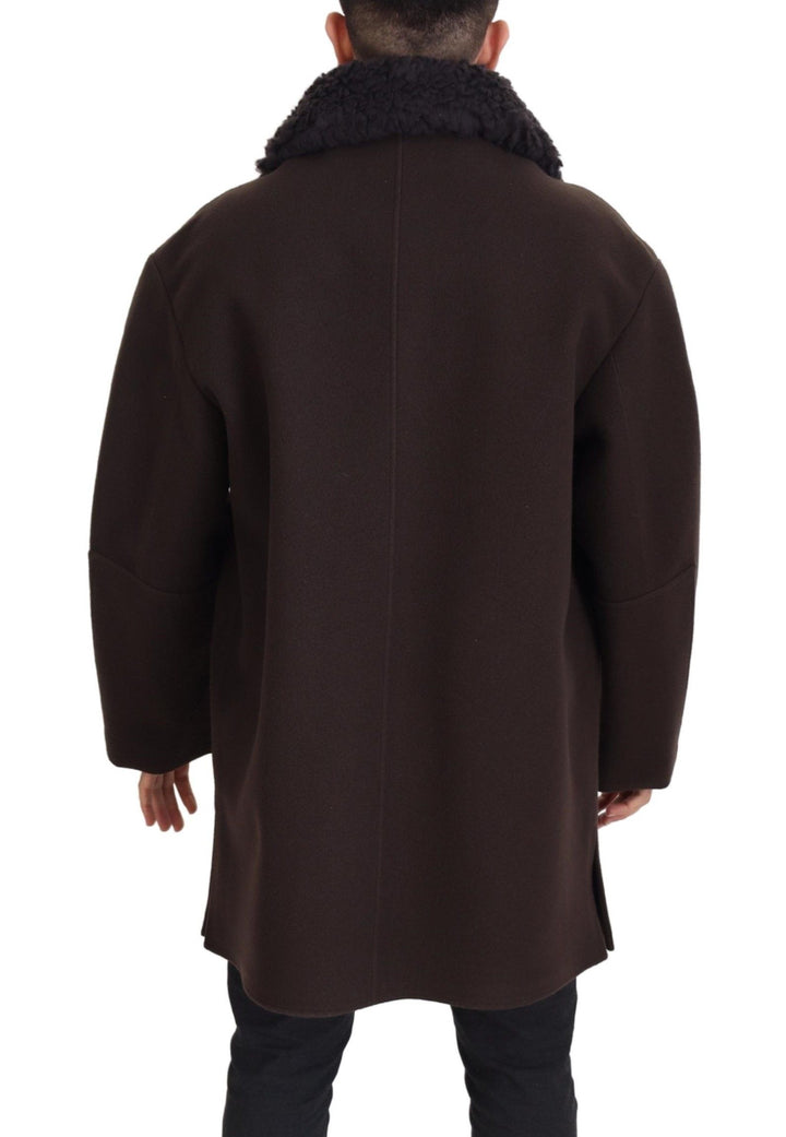 Dolce & Gabbana - Dolce & Gabbana Elegant Dark Brown Shearling Coat Jacket - JKT3347 - 54 - Ask Me Wear