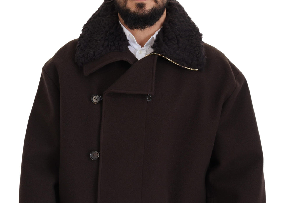 Dolce & Gabbana - Dolce & Gabbana Elegant Dark Brown Shearling Coat Jacket - JKT3347 - 54 - Ask Me Wear