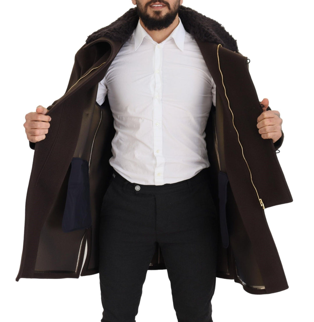 Dolce & Gabbana Elegant Dark Brown Shearling Coat Jacket