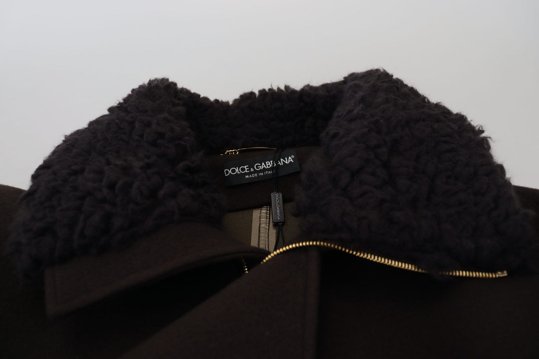 Dolce & Gabbana - Dolce & Gabbana Elegant Dark Brown Shearling Coat Jacket - JKT3347 - 54 - Ask Me Wear