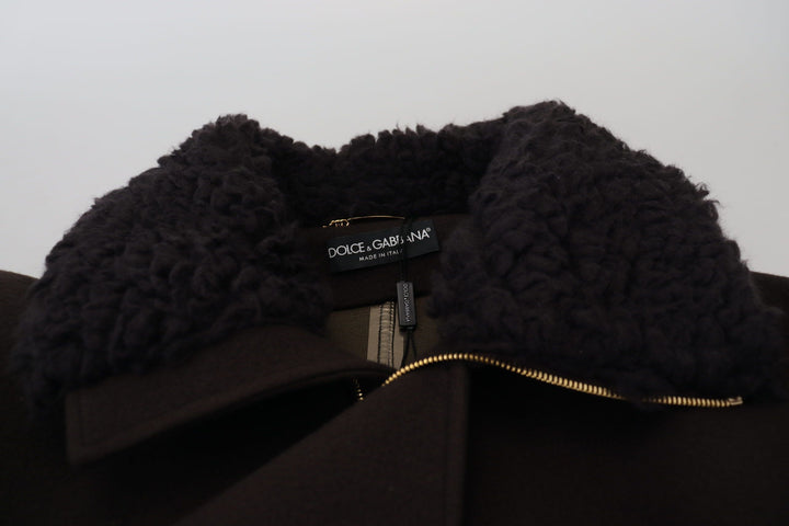 Dolce & Gabbana - Dolce & Gabbana Elegant Dark Brown Shearling Coat Jacket - JKT3347 - 54 - Ask Me Wear