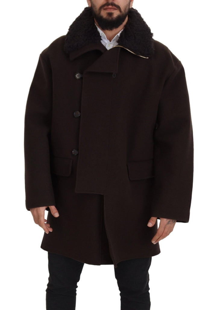 Dolce & Gabbana - Dolce & Gabbana Elegant Dark Brown Shearling Coat Jacket - JKT3347 - 54 - Ask Me Wear