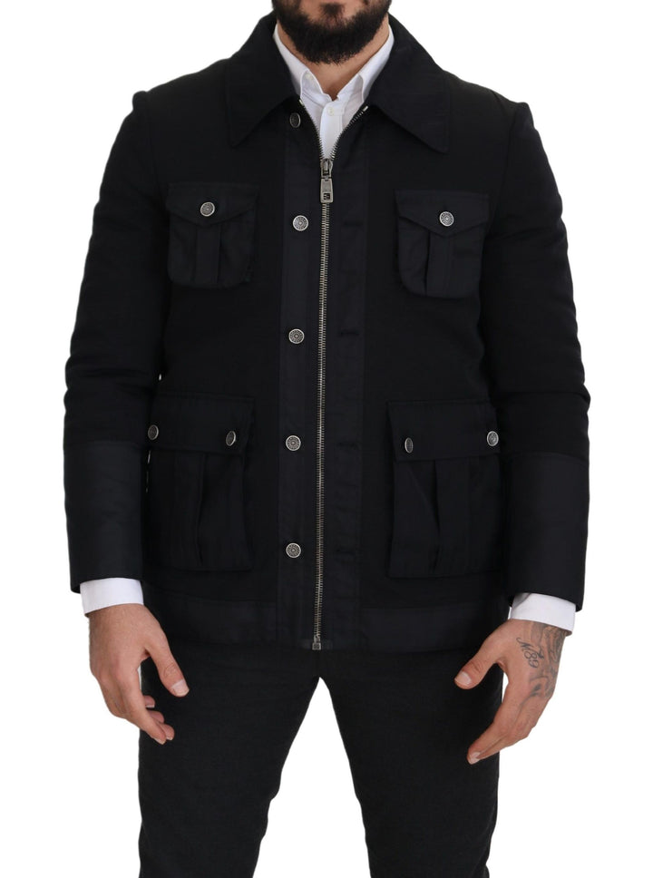 Dolce & Gabbana - Dolce & Gabbana Elegant Full Zip Black Wool Blend Jacket - JKT3356 - 52 - Ask Me Wear