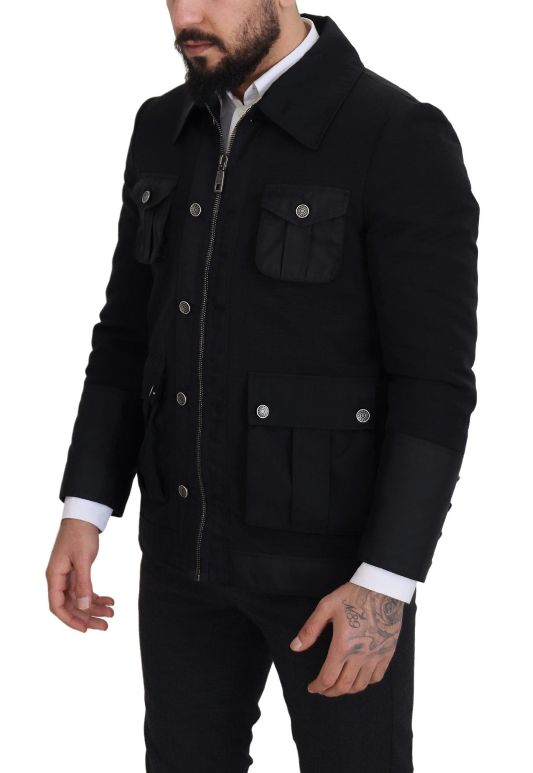 Dolce & Gabbana - Dolce & Gabbana Elegant Full Zip Black Wool Blend Jacket - JKT3356 - 52 - Ask Me Wear