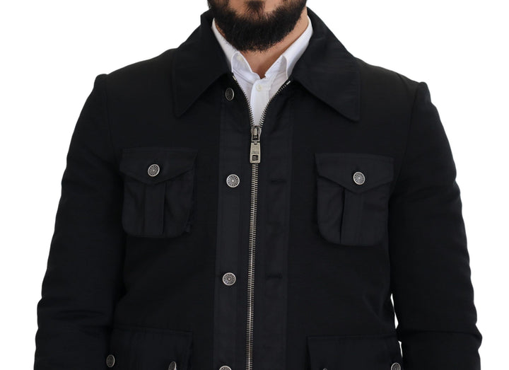 Dolce & Gabbana - Dolce & Gabbana Elegant Full Zip Black Wool Blend Jacket - JKT3356 - 52 - Ask Me Wear