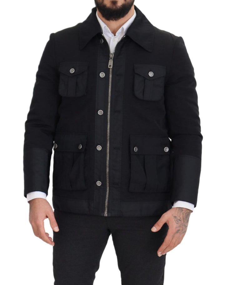 Dolce & Gabbana - Dolce & Gabbana Elegant Full Zip Black Wool Blend Jacket - JKT3356 - 52 - Ask Me Wear