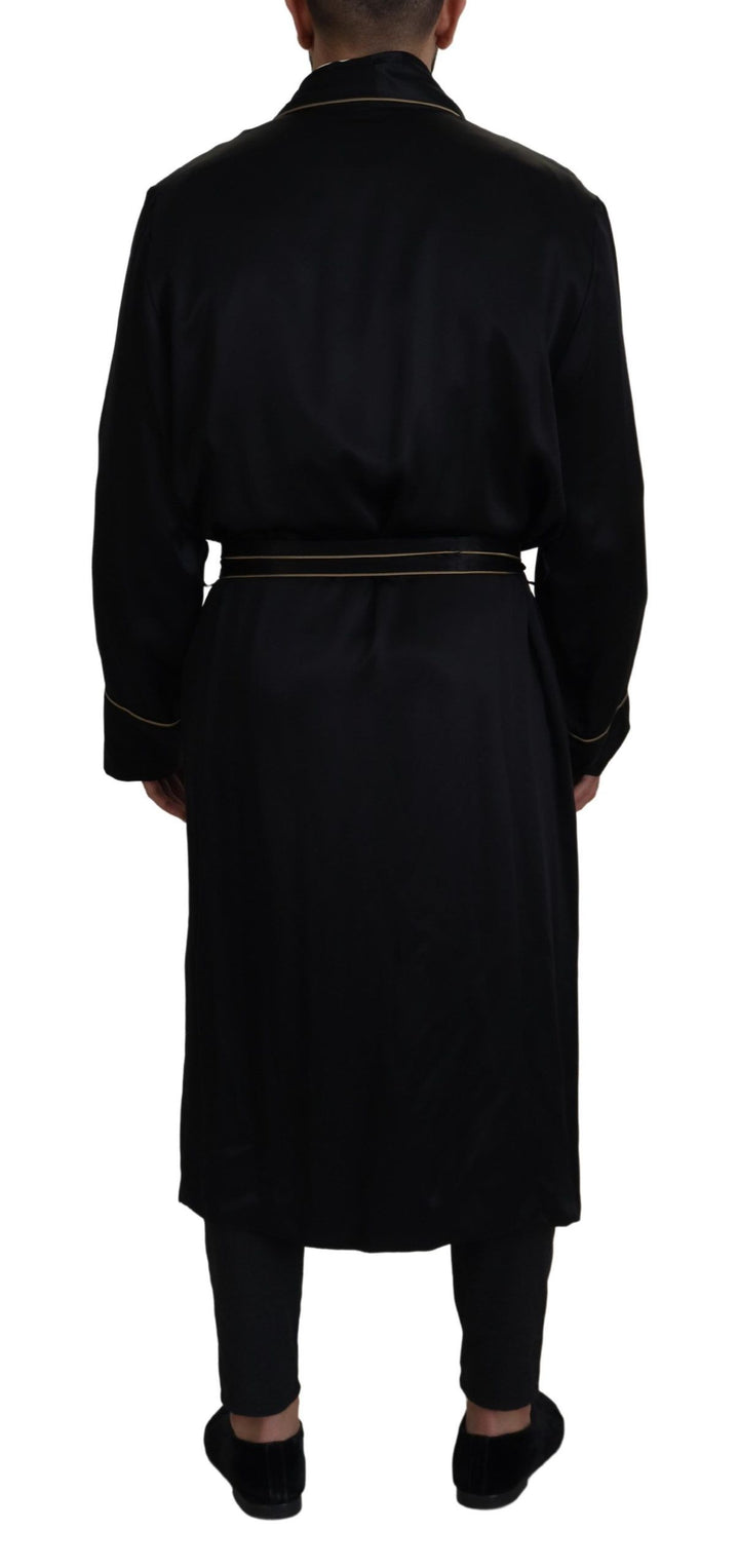 Dolce & Gabbana - Dolce & Gabbana Elegant Black Silk Long Robe Coat - JKT3421 - 50 - Ask Me Wear