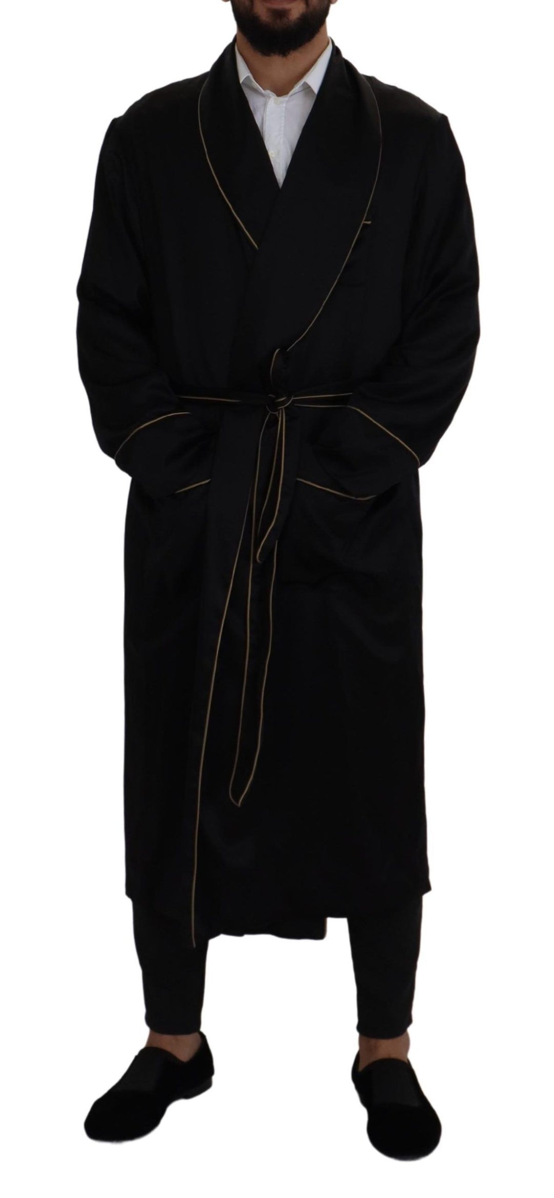 Dolce & Gabbana - Dolce & Gabbana Elegant Black Silk Long Robe Coat - JKT3421 - 50 - Ask Me Wear