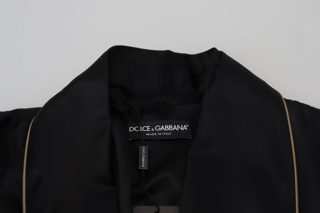 Dolce & Gabbana - Dolce & Gabbana Elegant Black Silk Long Robe Coat - JKT3421 - 50 - Ask Me Wear