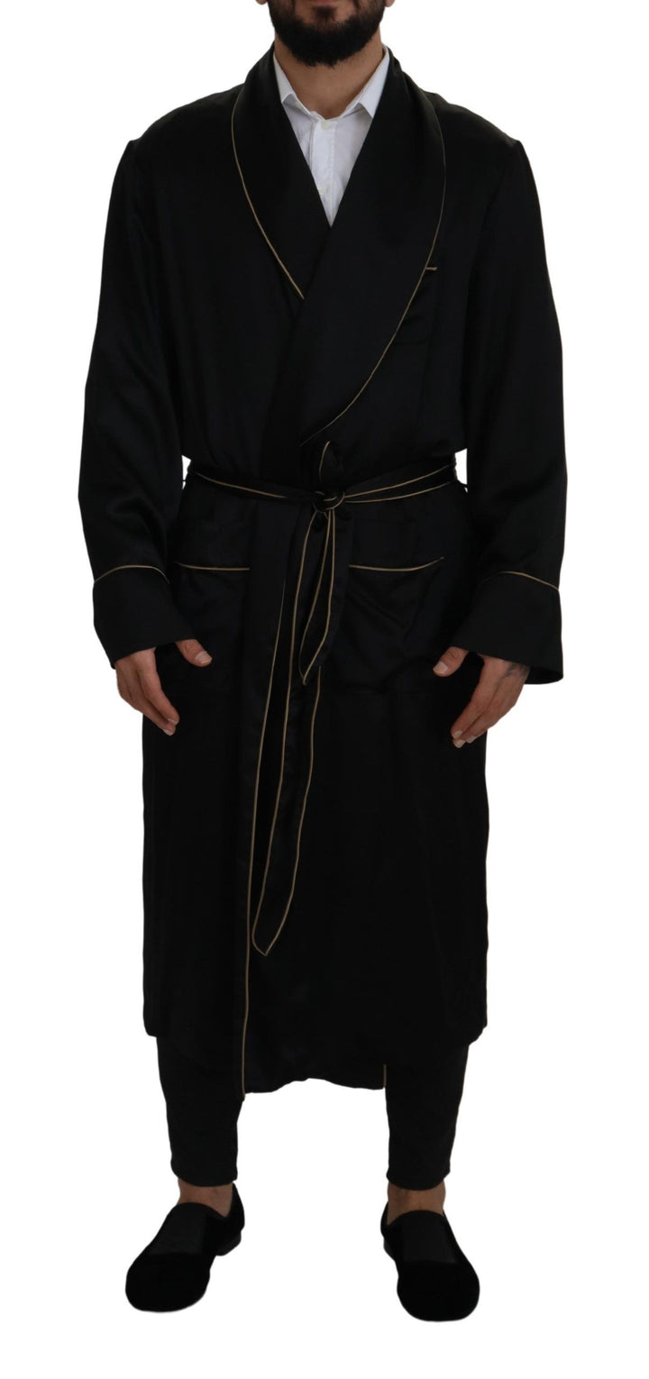 Dolce & Gabbana - Dolce & Gabbana Elegant Black Silk Long Robe Coat - JKT3421 - 50 - Ask Me Wear