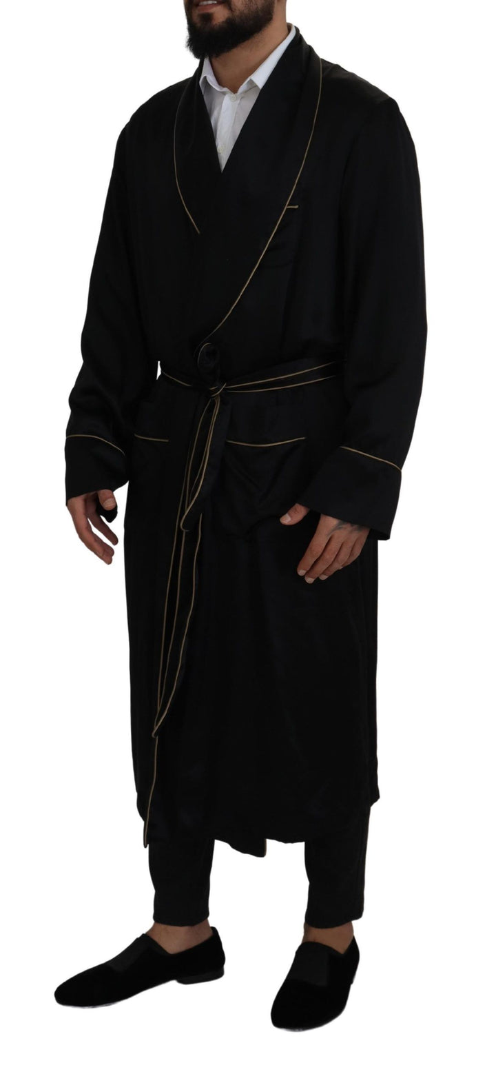 Dolce & Gabbana - Dolce & Gabbana Elegant Black Silk Long Robe Coat - JKT3421 - 50 - Ask Me Wear