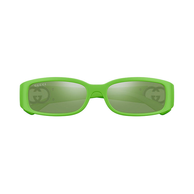 Gucci Sunglasses Rectangle Full Rim, Solid Vivid Green Frame and Green Silver Mirror Lens GG1661S005