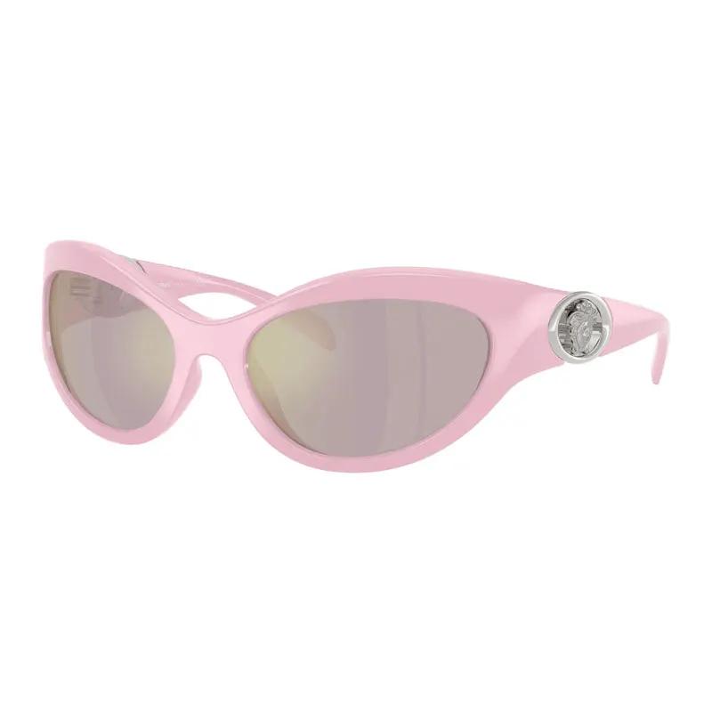 Versace Sunglasses Cat Eye Full Rim, Shiny Pink Frame And Pink With Rose Gold Mirror Lens Ve44855521/z