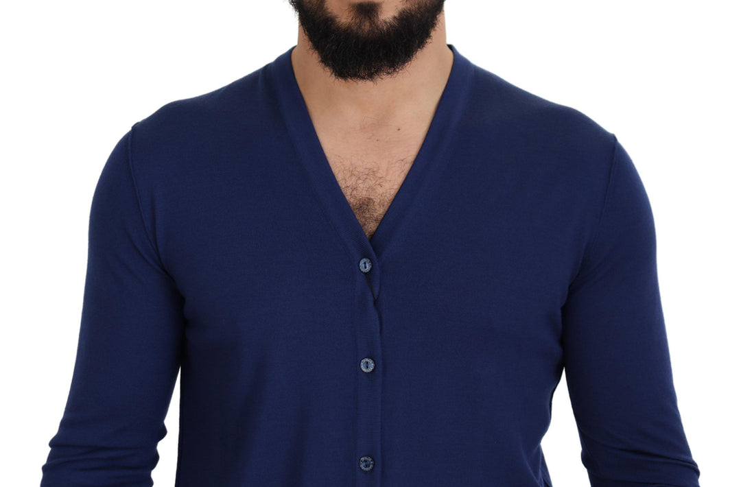 Dolce &amp; Gabbana Sample Sale Dolce &amp; Gabbana Blue Wool V-neck Button Down Cardigan Sweater - | Designer outlet