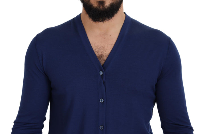 Dolce &amp; Gabbana Sample Sale Dolce &amp; Gabbana Blue Wool V-neck Button Down Cardigan Sweater - | Designer outlet