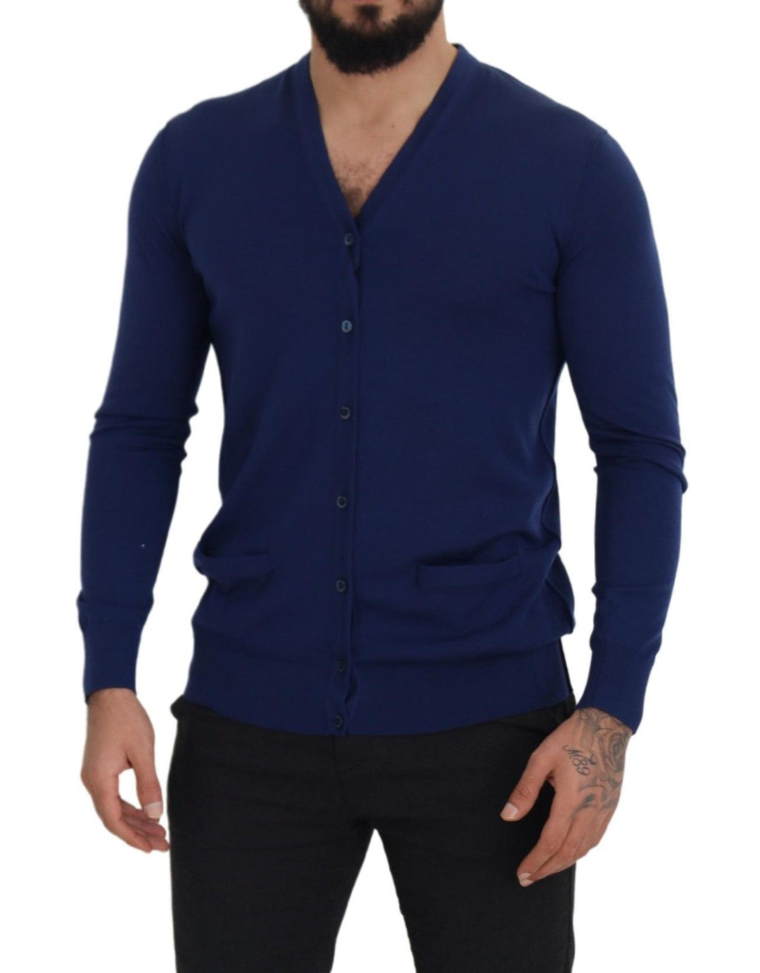 Dolce &amp; Gabbana Sample Sale Dolce &amp; Gabbana Blue Wool V-neck Button Down Cardigan Sweater - | Designer outlet