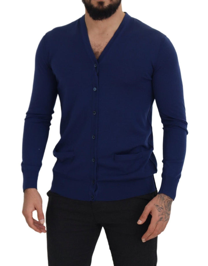 Dolce &amp; Gabbana Sample Sale Dolce &amp; Gabbana Blue Wool V-neck Button Down Cardigan Sweater - | Designer outlet