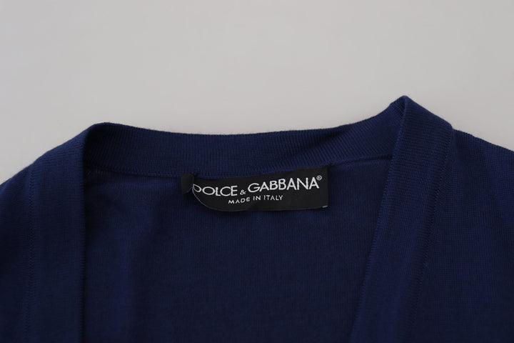 Dolce &amp; Gabbana Sample Sale Dolce &amp; Gabbana Blue Wool V-neck Button Down Cardigan Sweater - | Designer outlet