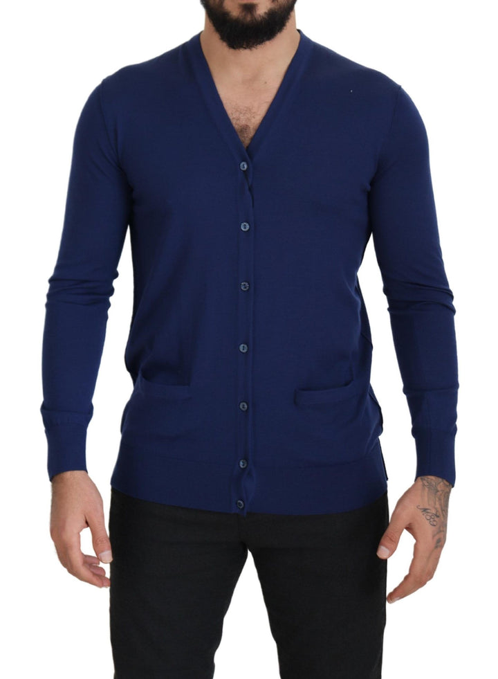 Dolce &amp; Gabbana Sample Sale Dolce &amp; Gabbana Blue Wool V-neck Button Down Cardigan Sweater - | Designer outlet