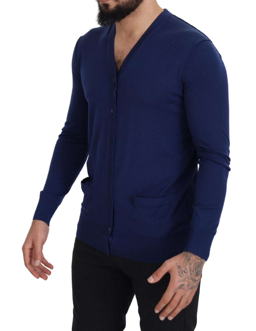 Dolce &amp; Gabbana Sample Sale Dolce &amp; Gabbana Blue Wool V-neck Button Down Cardigan Sweater - | Designer outlet