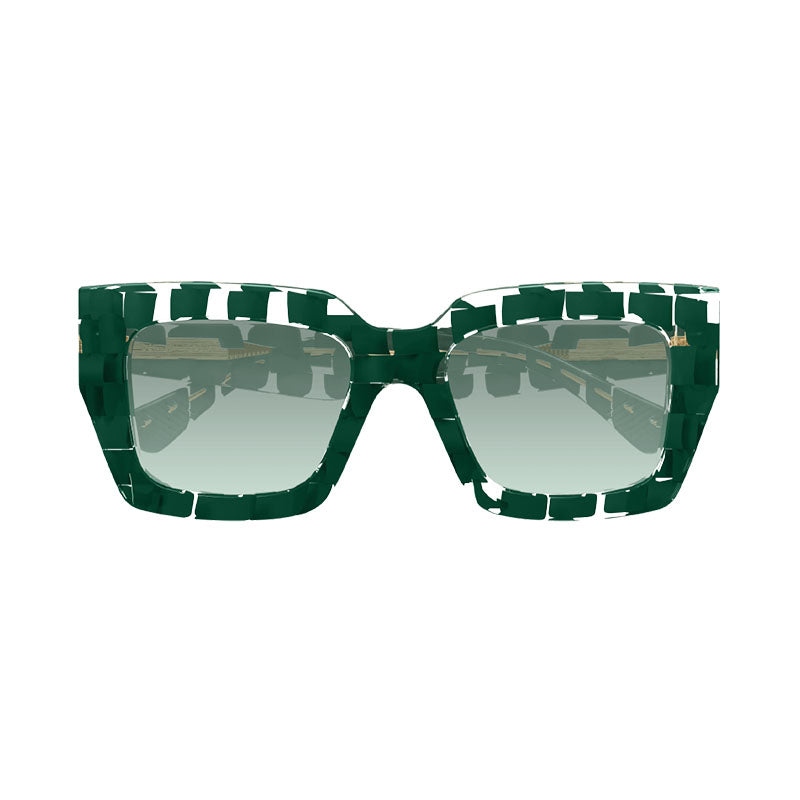 Bottega Veneta Sunglasses Square Full Rim, Dark Green Pattern on Transparent Frame and Green Gradient Lens BV1212S008
