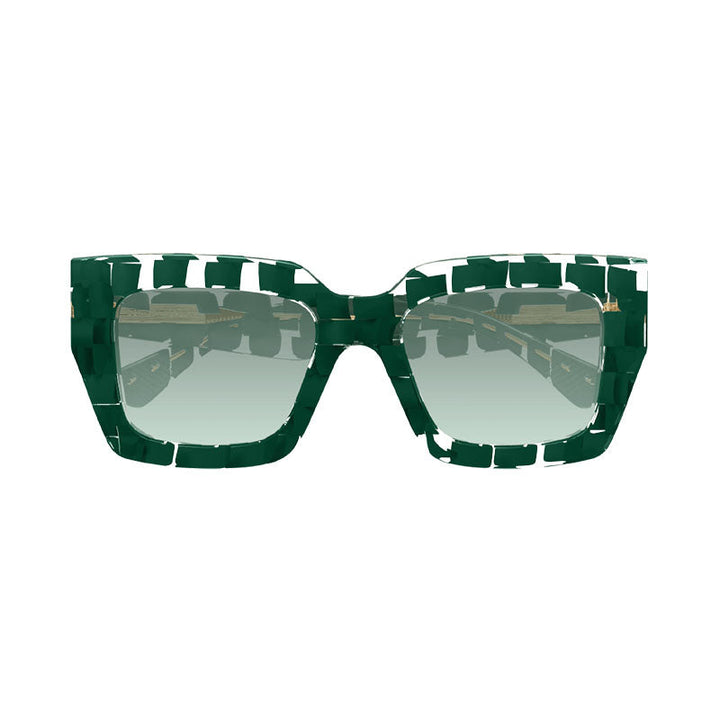 Bottega Veneta Sunglasses Square Full Rim, Dark Green Pattern on Transparent Frame and Green Gradient Lens BV1212S008