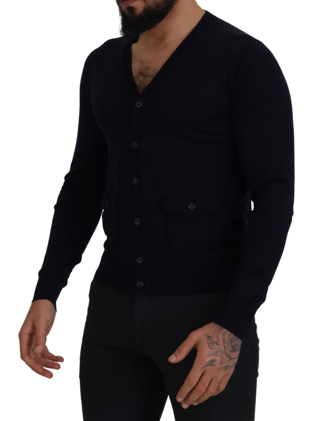 Dolce &amp; Gabbana Sample Sale Dolce &amp; Gabbana Blue Wool STAFF Down Cardigan Sweater - | Designer outlet