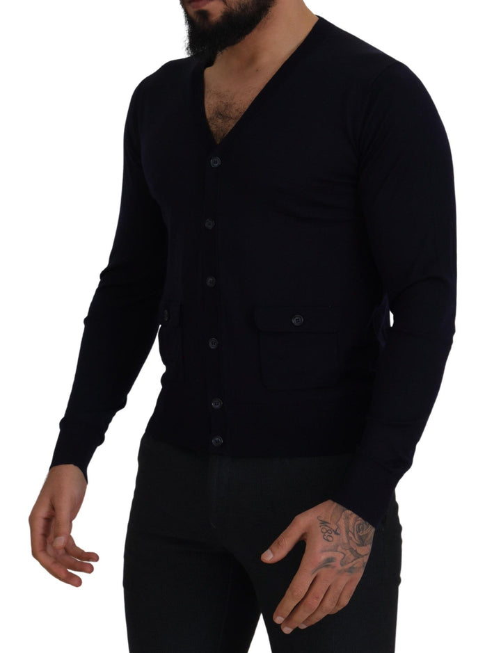 Dolce &amp; Gabbana Sample Sale Dolce &amp; Gabbana Blue Wool STAFF Down Cardigan Sweater - | Designer outlet