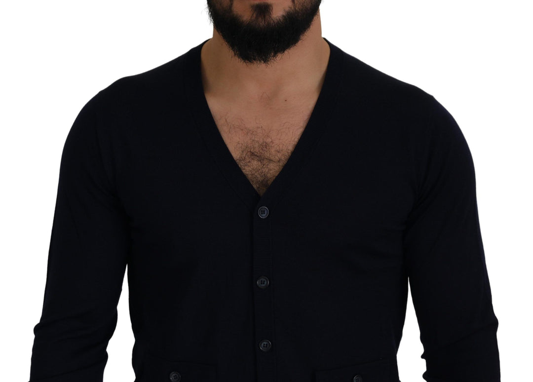 Dolce &amp; Gabbana Sample Sale Dolce &amp; Gabbana Blue Wool STAFF Down Cardigan Sweater - | Designer outlet